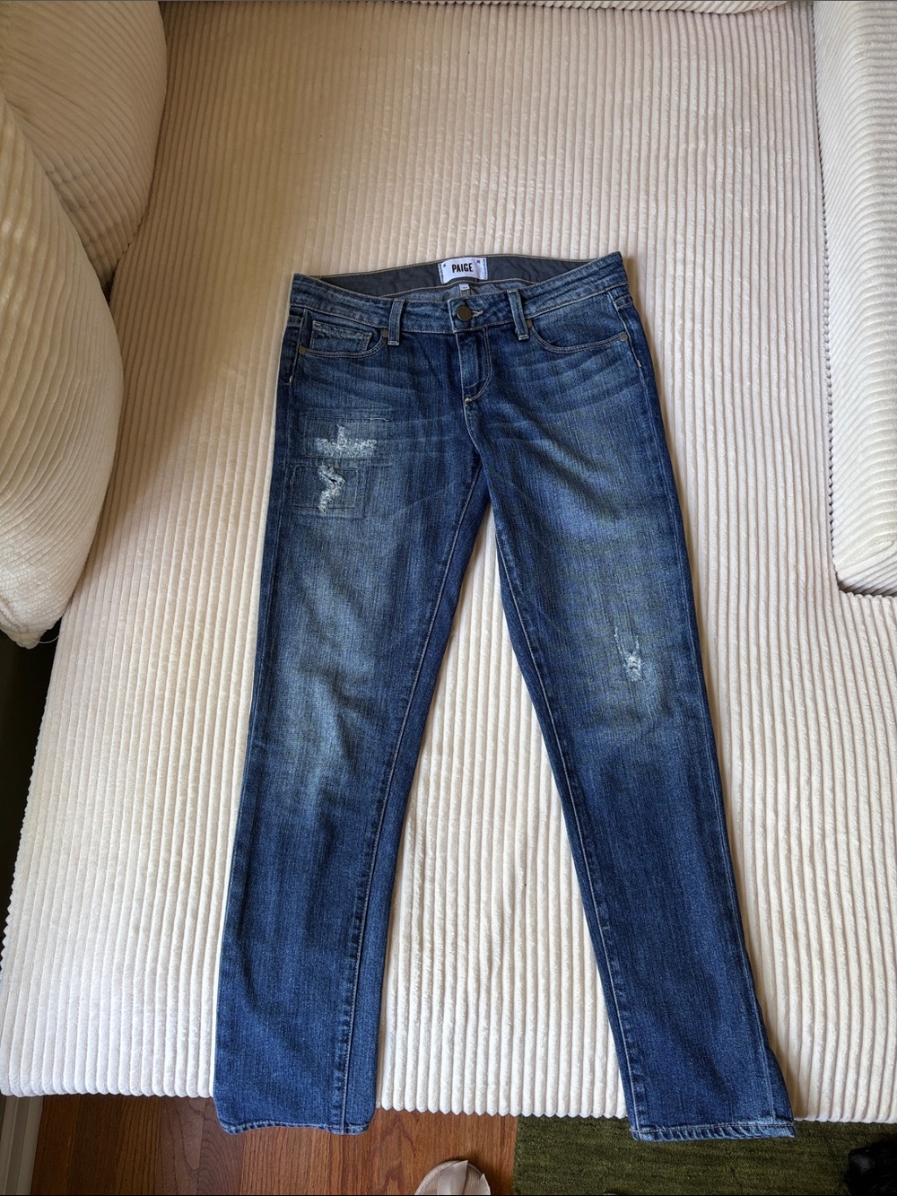 Anthropogoly PAIGE Dark Blue Distressed Skinny Jeans